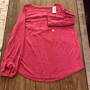 NWT Loft long sleeve tee, deep pink, size S